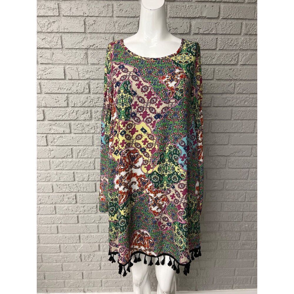 Truly Me Girls Floral Multi Color Long Sleeve Pom Pom Dress Size 16